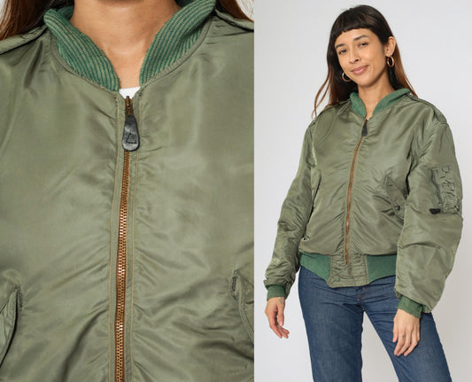 1960s USAF MA-1 Flight Jacket Alpha Industries Sage Green Orange Lined Large