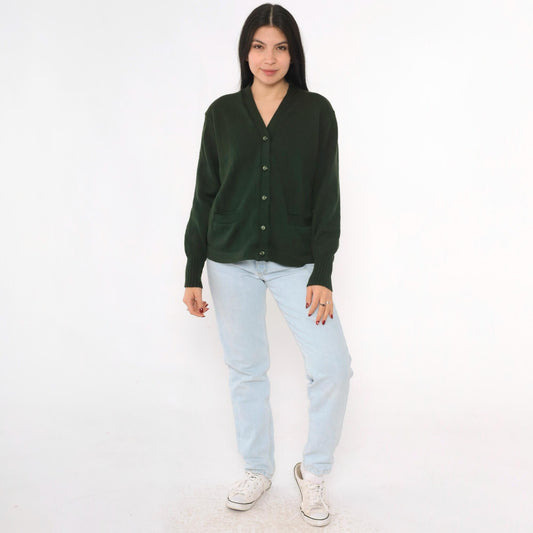 1960s Albion Knit Dark Green Wool Cardigan Button-Up Medium M