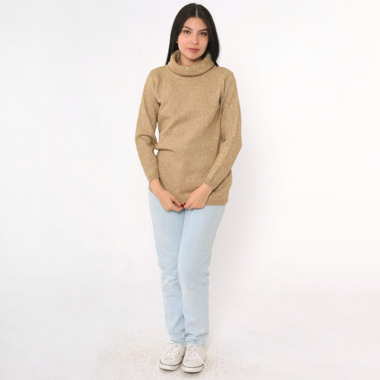 90s Jeanne Pierre Metallic Gold Turtleneck Sweater Small S