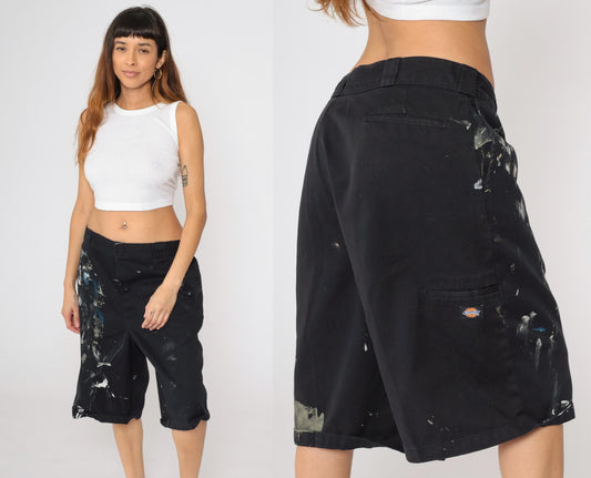 Y2K Dickies Painter Shorts Black Paint Splatter Workwear Men's 40