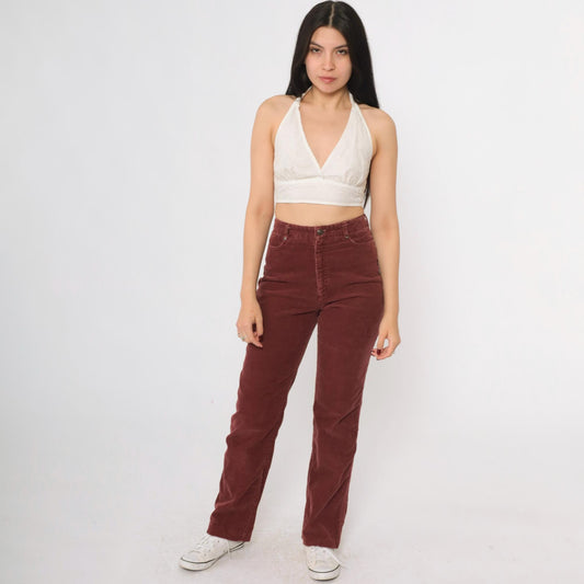 70s Chemin De Fer Corduroy Pants Redwood Brown High Waisted Straight Leg Extra Small
