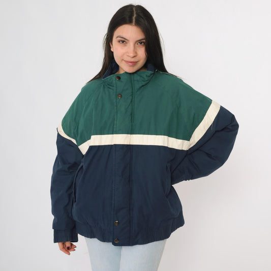 90s Dash Lifes Adventures Colorblock Puffer Jacket Green Navy Medium
