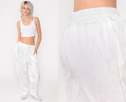 90s White Windbreaker Track Pants Elastic Waist Athletic Small Medium