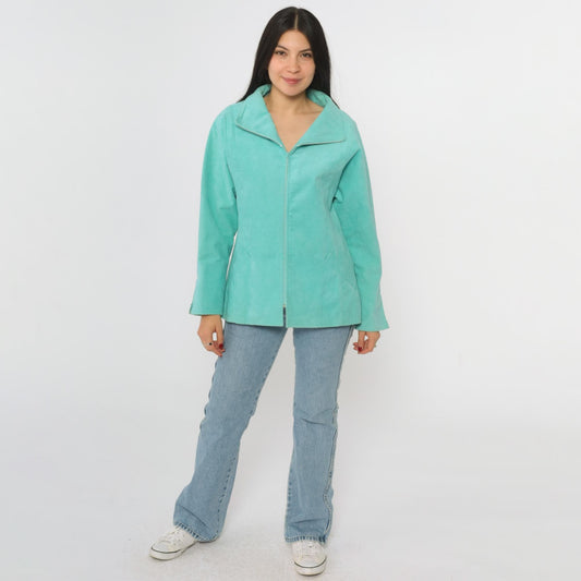 80s Bill Haire Aqua Faux Suede Zip Jacket Small