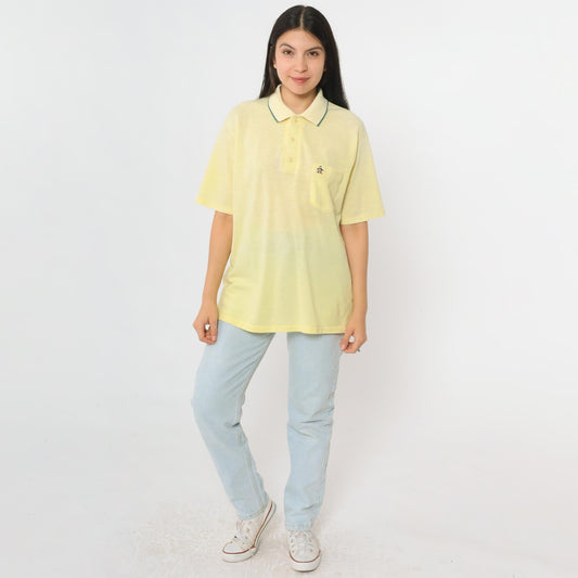 80s Grand Slam Munsingwear Polo Shirt Yellow Half-Button Collared Large L