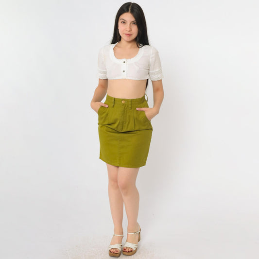 90s Esprit Sport Olive Green Cotton Pencil Skirt High Waist Mini Extra Small