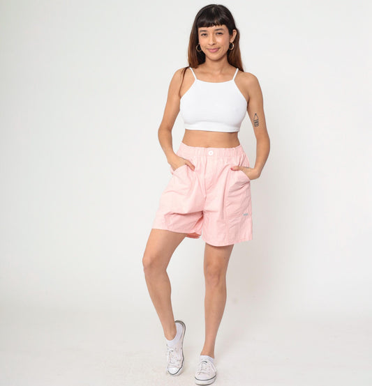 90s Cherokee Pink Cotton Shorts High Waist Baggy Elastic Medium