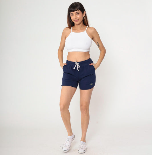 80s Navy Blue High-Waist Lounge Shorts Elastic Drawstring Extra Small