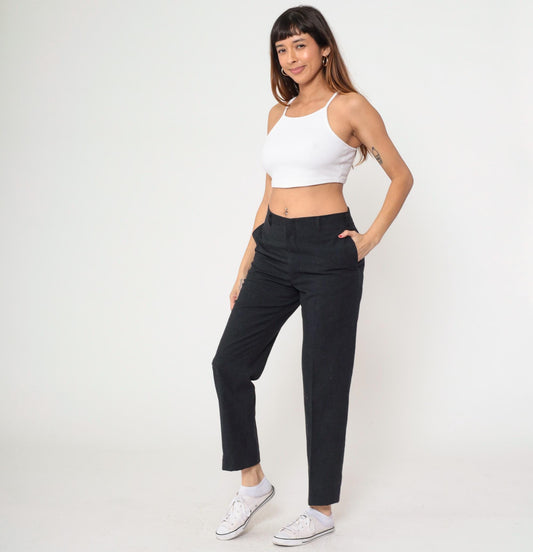 80s Wool Blend High-Waisted Straight Leg Trousers Charcoal Grey Medium