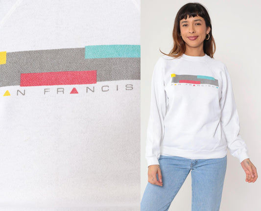 90s San Francisco Spellout Sweatshirt White Raglan Crewneck Medium