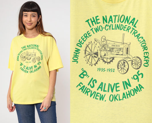 90s National Two-Cylinder Tractor Expo Yellow Graphic Tee Large L