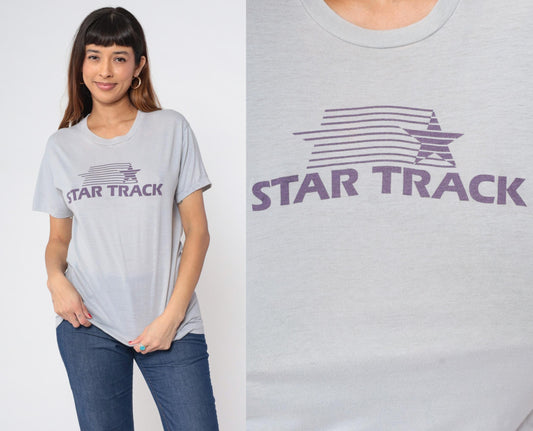 80s Star Track Running Graphic Tee Grey Screen Stars Small Medium