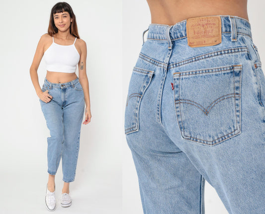 90s Levi's 550 High Waist Tapered Jeans Light Wash Denim Medium 29