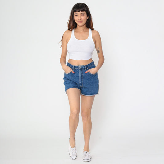 90s No Excuses Femme Fatale High-Rise Denim Shorts Blue Medium