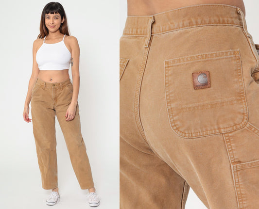 Y2K Carhartt Brown Straight Leg Work Pants Flannel Lined High Waist 30x30