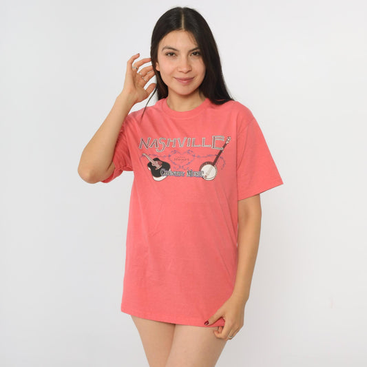 Y2K Nashville Country Music Graphic T-Shirt Pink Jerzees Small