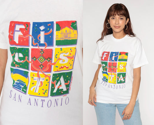 90s Fiesta San Antonio Texas Graphic T-Shirt Cotton Crewneck Small