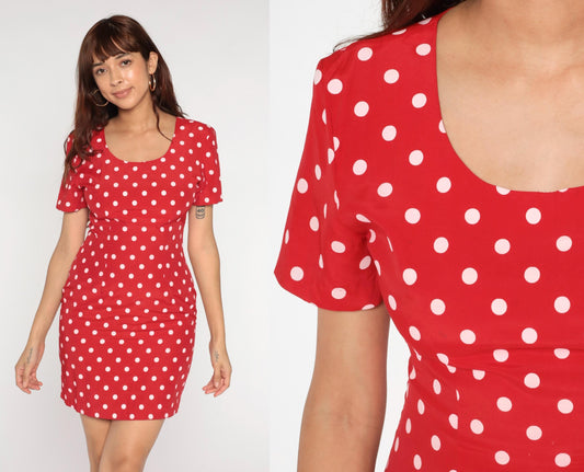 90s My Michelle Polka Dot Mini Dress Red White Scoop Neck Short Sleeve Small