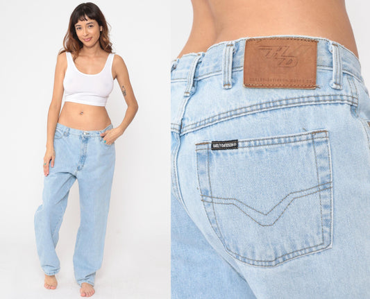 90s Harley Davidson Biker Blues Light Wash Jeans High Waist Straight Leg Large L