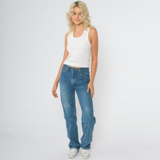 90s Wrangler High Waisted Straight Leg Jeans Medium Blue Cotton Denim 29