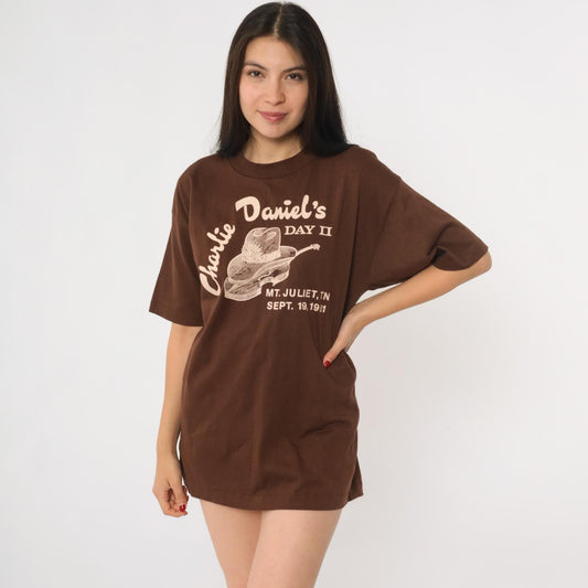 1981 Charlie Daniels Day II Concert Tee Brown Graphic Medium