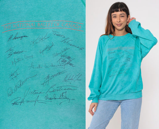 90s National Ballet of Canada Sweatshirt Turquoise Graphic Raglan Extra Large