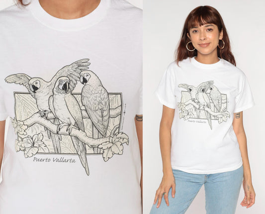 00s Del Sol Parrot Puerto Vallarta UV Color-Changing T-Shirt White Small