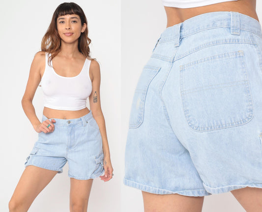 90s Gloria Vanderbilt Light Blue Denim Cargo Shorts High Waisted Medium M