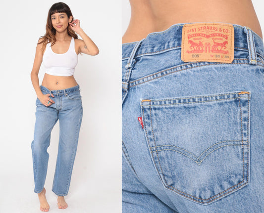Y2K Levi's 505 Light Blue Straight Leg Mid Rise Jeans Large L