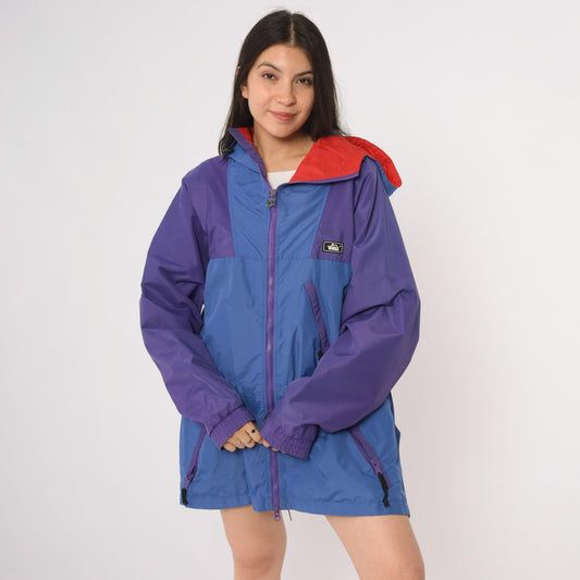 90s Woolrich Colorblock Windbreaker Purple Blue Hooded Jacket Extra Large XL