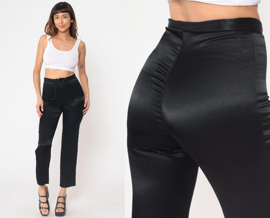Jessica McClintock Gunne Sax Black Satin High-Waisted Pants Size 7