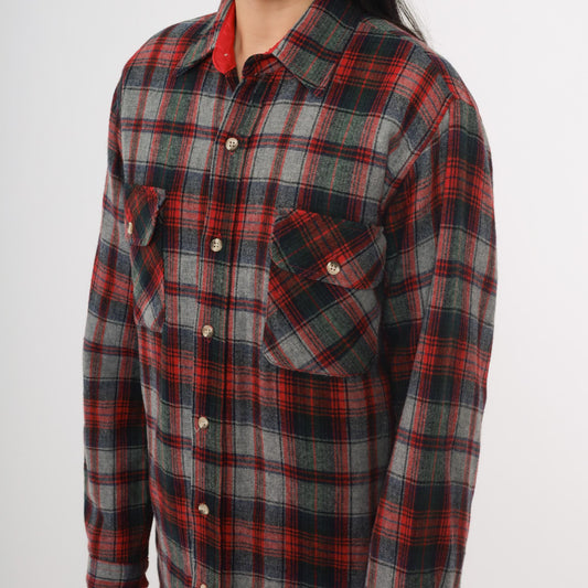 80s Greatland Sportswear Red Plaid Flannel Shirt Wool Blend Small