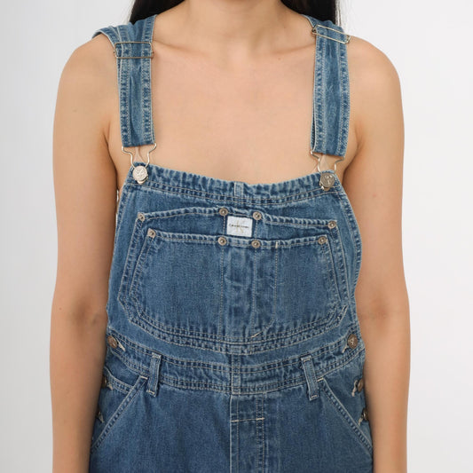 Calvin Klein Jeans 90s Denim Short Overalls Blue Cutoff Raw Hem Medium M