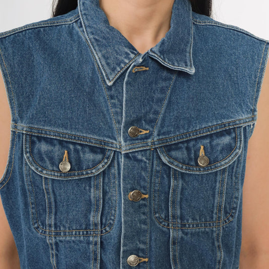90s Great Land Trading Denim Vest Dark Wash Button Front Medium M