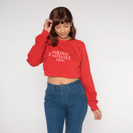 80s Red Cropped Sweatshirt Midnite Fantasee Graphic Raglan Small