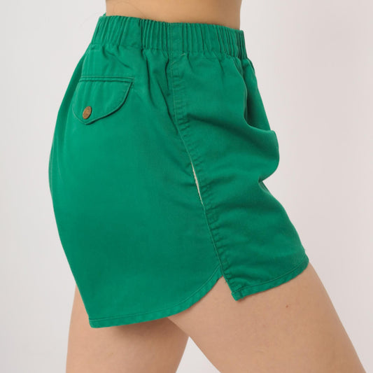 80s Lands End Green Athletic Shorts High Waist Running Gym Small S