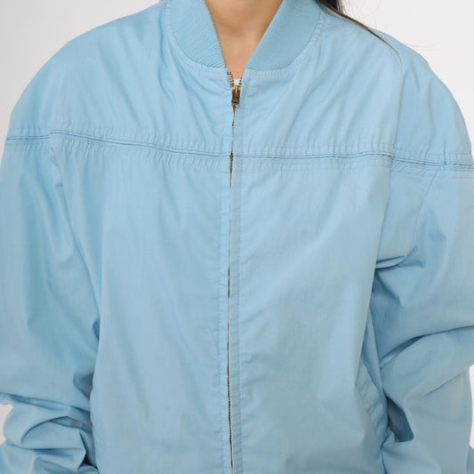 80s Baby Blue Bomber Windbreaker Jacket Light Blue Zip Up Athletic Extra Large XL