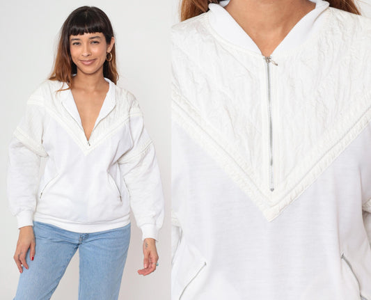 80s Marcy n Me White Quilted Zip Jacket Diamond Pattern Medium
