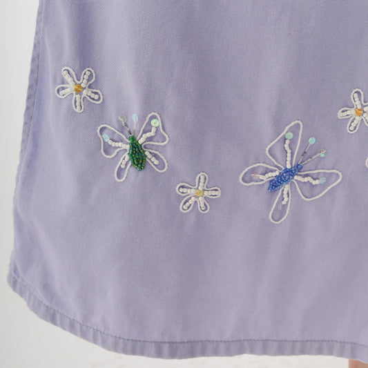 90s Mandal Bay Lavender Maxi Dress Butterfly Embroidery Sleeveless Medium M