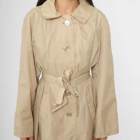 80s Lacoste Alligator Tan Nylon Trench Coat Midi Length Medium