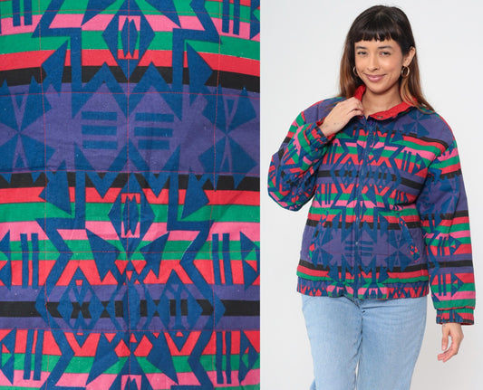 90s Geometric Southwest Reversible Windbreaker Red Blue Purple Small