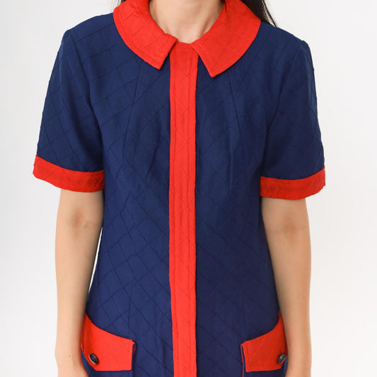 60s Mod Mini Dress Navy Red Colorblock Peter Pan Collar Shift Medium M