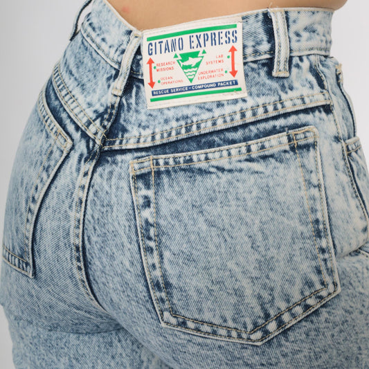 90s Gitano Acid Wash High Waisted Jeans Light Blue Tapered Small S