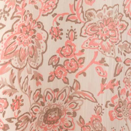 70s Paisley Floral Maxi Dress Pink Brown Long Sleeve Caftan V-Neck Medium Large
