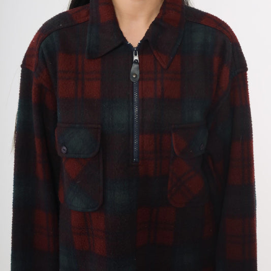 90s Badge Buffalo Check Plaid Shacket Green Burgundy Black Medium M