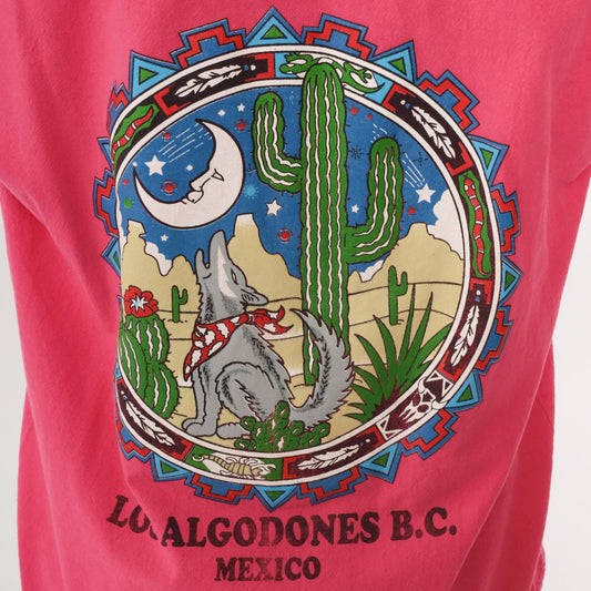90s Los Algodones Mexico Zip Hoodie Pink Cotton Coyote Cactus Graphic Small