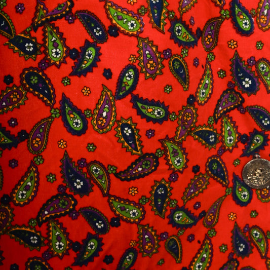 60s Red Paisley Mini Dress Deep V Sleeveless A-Line Shift Extra Large