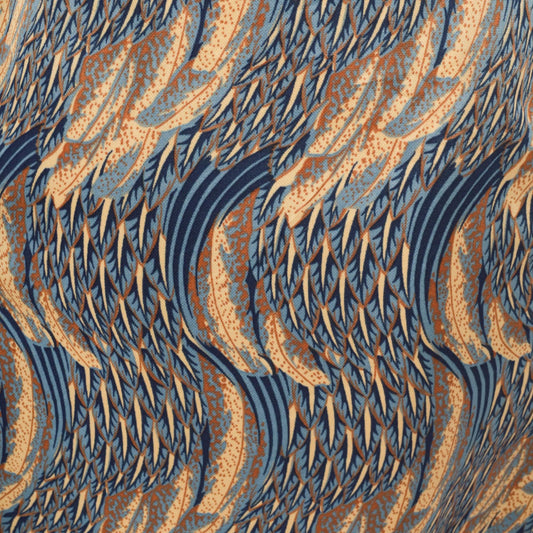 70s Abstract Midi Skirt Blue Gold Swirl Elastic Waist Medium M