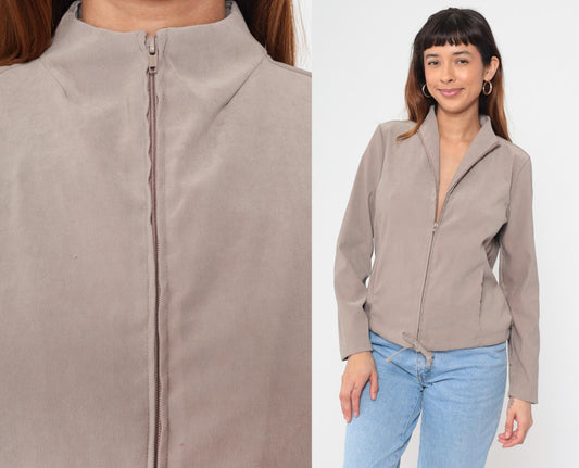 90s Clio Taupe Zip-Up Mock Neck Jacket Medium