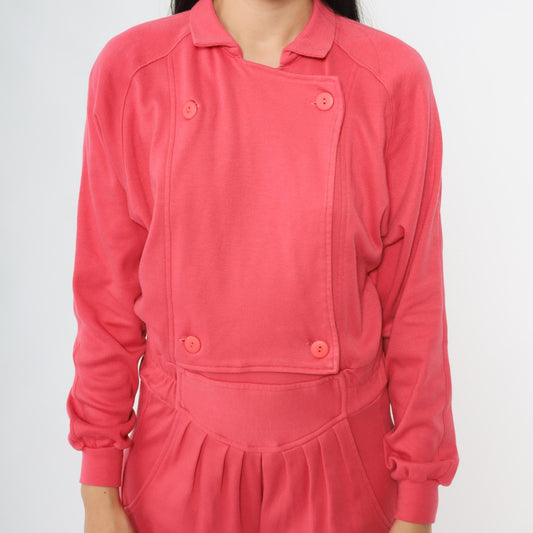 80s Hot Pink Tracksuit OS International Button Jacket Tapered Pants Small